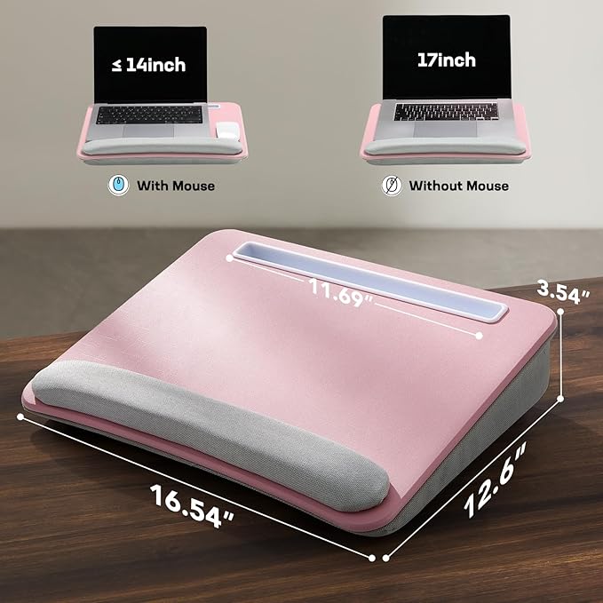 HUANUO Laptop Lap Desk with Cushion, Fit up to 15.6" Laptop，Pink | Portable Lap Desk with Pillow Cushion, Anti-Slip Strip & Storage Function for Home Office Students as Computer Laptop Stand - Image 3