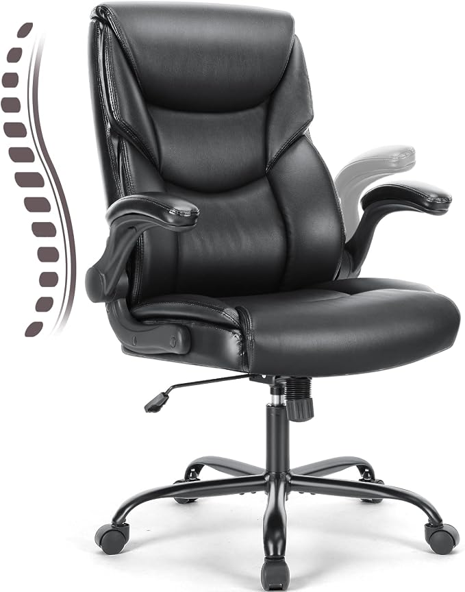 OLIXIS PU Leather Desk Chair, Ergonomic Office Chair, Flip-up Armrest | High Back, Swivel Rolling Wheels, Heavy Duty, 275lbs,Comfortable,Executive, Black by OLIXIS