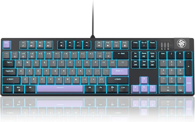 MageGee MK-Storm Mechanical Gaming Keyboard, 104 Keys Wired Light Up Keyboard with Linear Red Switch, Ice Blue Backlit, Double-Shot Keycaps, N-Key Rollover for Laptop, Desktop, PC (Twilight Purple) - Image 8
