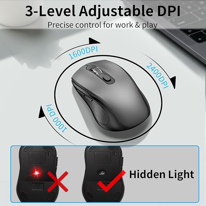 Wireless Keyboard and Mouse Combo, Slim Silent Full Size Computer Keyboard | with Calculator Button, Sleek Design, Long Battery Life, USB Receiver, Quiet Optical Mouse 6 Buttons, for Laptop PC - Gray - Image 6