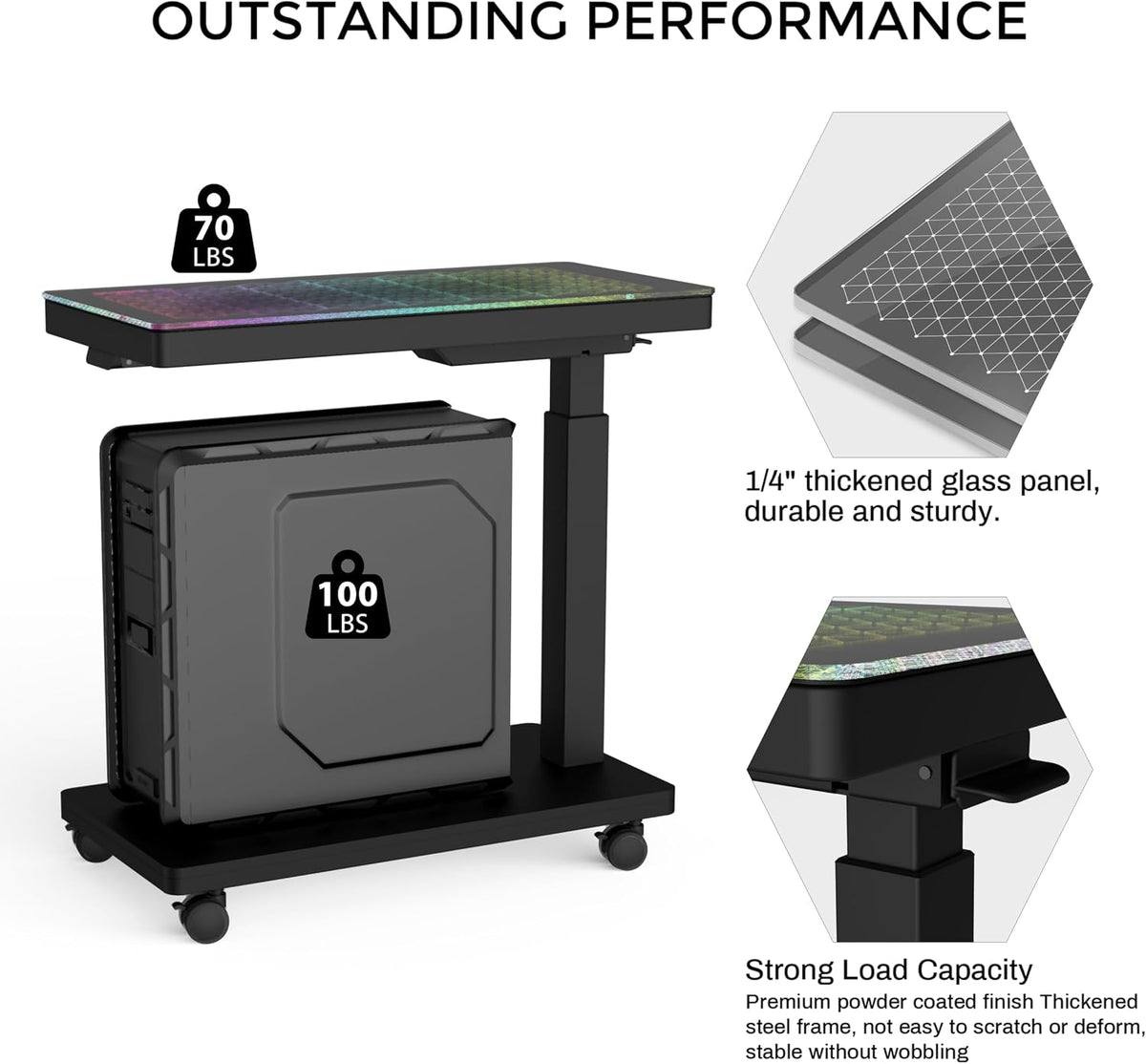 EUREKA ERGONOMIC Height Adjustable Computer Tower Stand, Illuminated Glass Panel PC Stand w/RGB Lights, 2-Tier CPU Holder Cart Under Desk, PC Floor Stand for Office Gaming, APP Control - Image 8