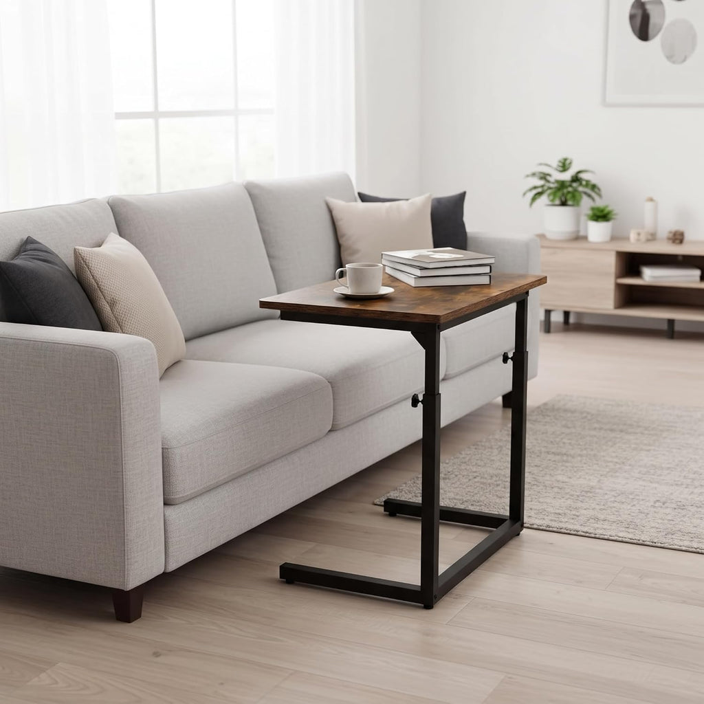 Height Adjustable C-Shaped Sofa Side Table, Laptop Table for Couch & Bed, Rustic Brown - Image 6