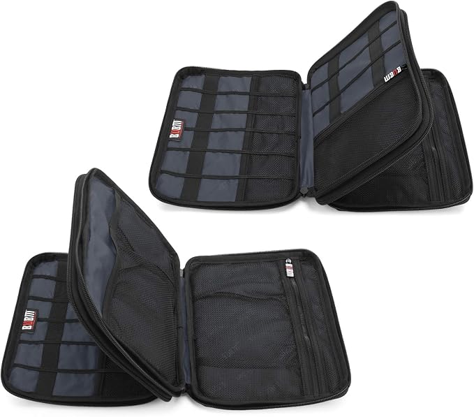 BUBM Double Layer Electronic Accessories Organizer, Travel Gear Bag for Cables, USB Flash Drive, Plug and More, Perfect Size Fits for iPad Mini (Medium, Blue) | Travel Gadget Bag for Cables, USB Flash Drive, Plug and More, Perfect Size Fits for iPad Mini - Image 4