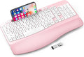 EAYBLLY 2.4G Wireless Ergonomic Keyboard, Full Size Wave Keys with Memory Foam Wrist Rest & 7.28in Phone Holder, USB-C Adapter Included for Windows Mac Chrome OS, Office or Home (Pink) by Unknown