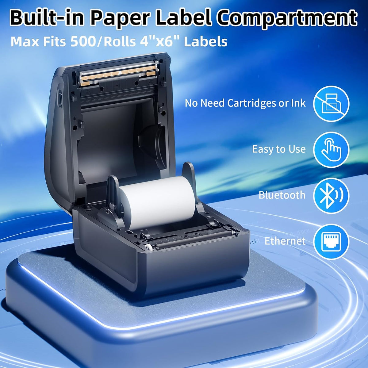 Bluetooth Thermal Label Printer 4x6 with Built-in Paper Bin - Image 4