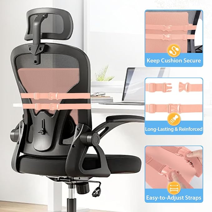 SweetSlubr Lumbar Support Pillow for Office Chair, Back Support(Pink,XL) | 4.7" Thick, Memory Foam, Adjustable Straps, Machine Washable Mesh Cover, Lower Back Pain Relief for Office, Car & Gaming - Image 4
