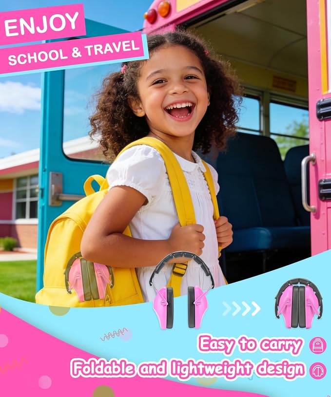 ZOHAN Kids Noise Cancelling Headphones - 25dB NRR Kids Ear Protection 2 Pack, Hearing Protection Safety Ear Muffs for School Monster Truck Fireworks Travel Studying Concerts Autism, Blue and Pink - Image 5