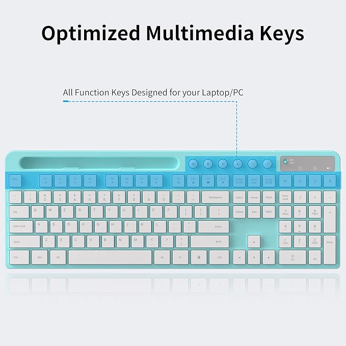 Wireless Keyboard and Mouse Combo, MARVO 2.4G Ergonomic Wireless Computer Keyboard with Phone Tablet Holder, Silent Mouse with 6 Button, Compatible with MacBook, Windows (Blue) - Image 2