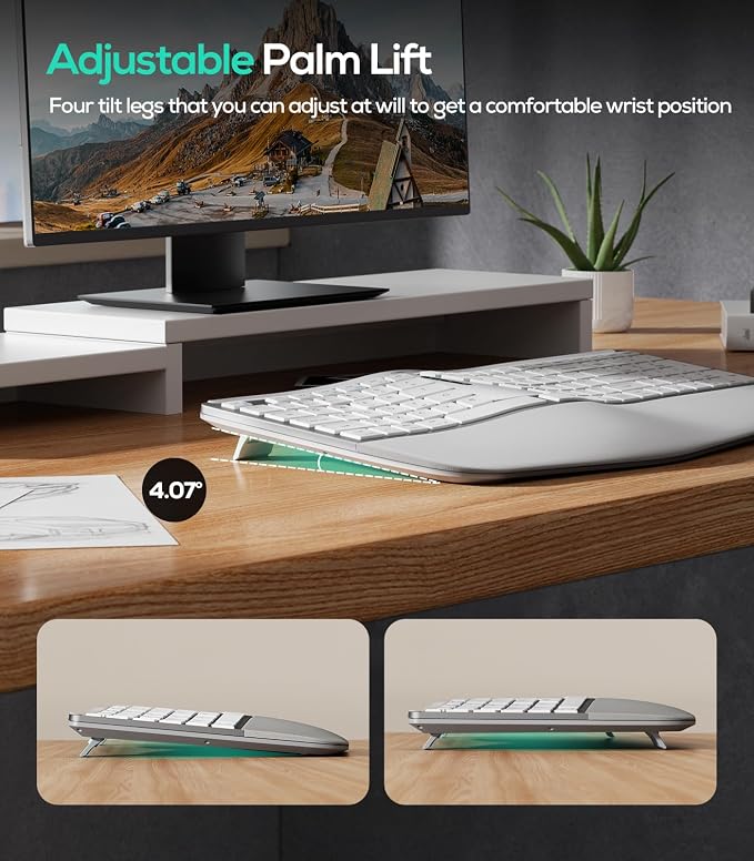 Nulea RT07B Wireless Ergonomic Keyboard - Split Keyboard, Wrist Rest, Natural Typing, Bluetooth and USB Connectivity, USB-C Rechargeable,Compatible with Windows Mac (Pink) - Image 5