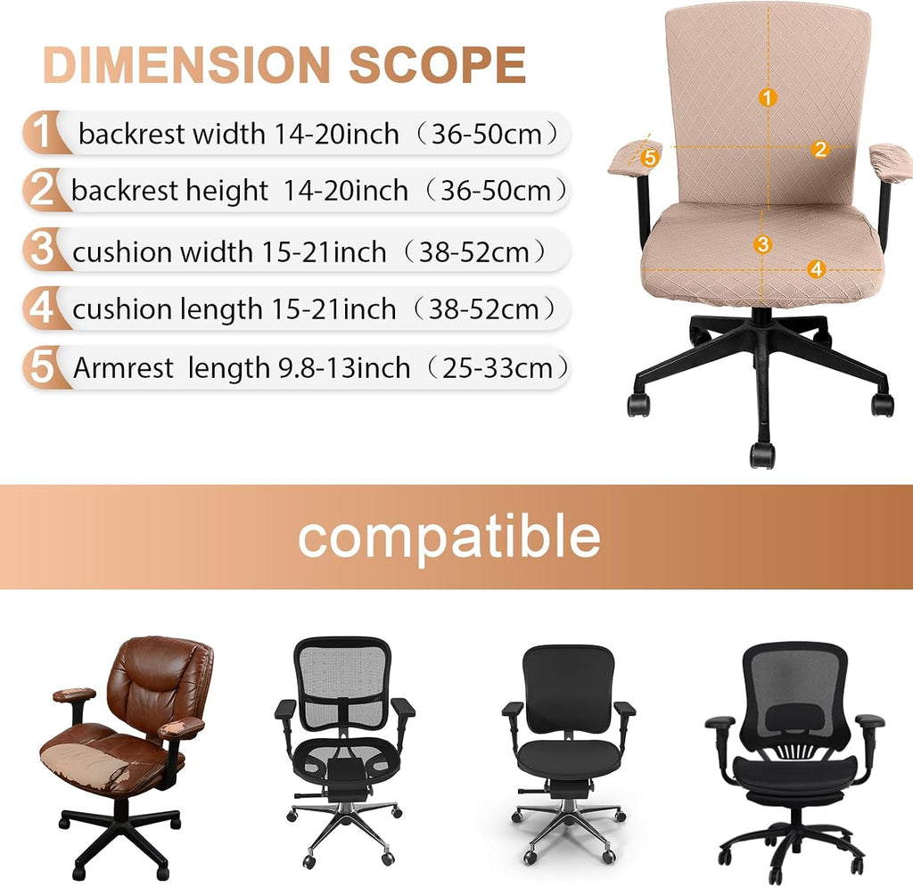 4 Pcs Office Chair Covers Stretch Seat Armrest, Camel - Image 4