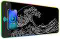 ToLuLu RGB Wireless Charging Gaming Mouse Pad, 7.5/10/15W 10 Light Modes LED Mouse Pad Computer Keyboard Mat Mousepad, 800x300x4MM Extended Large Desk Pad Mat, Japanese Kanagawa Sea Wave Black White by ToLuLu