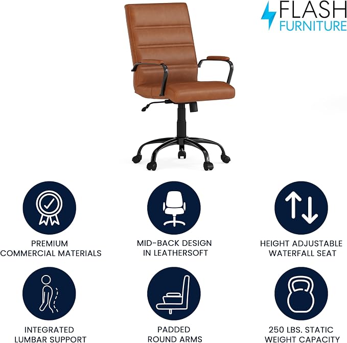 Flash Furniture Mid-Back LeatherSoft Executive Office Chair, Brown/Black | 360° Swivel, Height Adjustable, Commercial Grade - Image 4