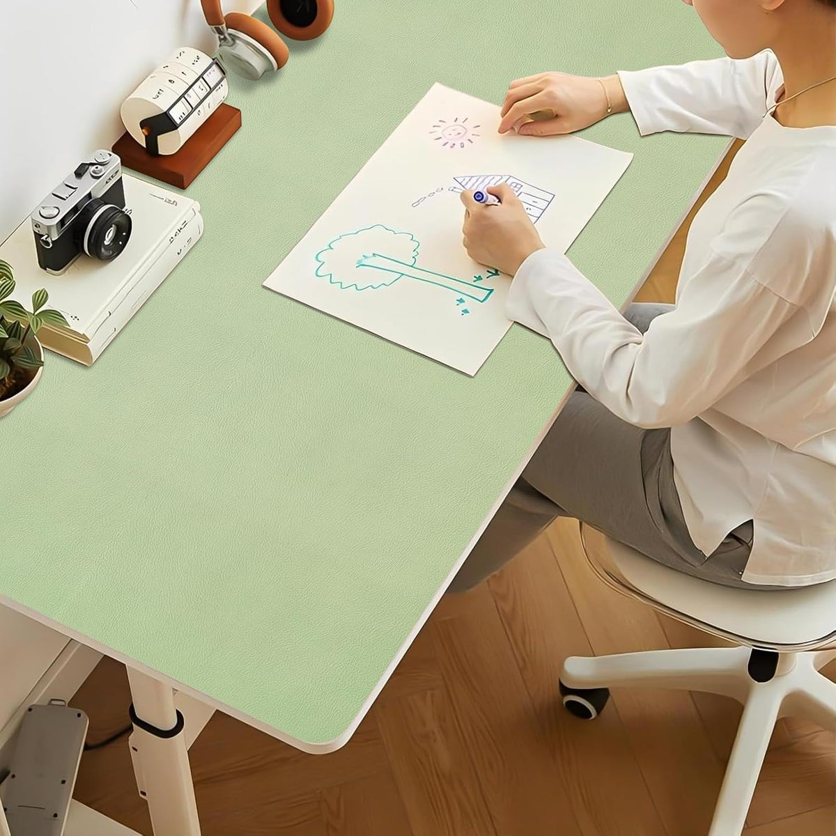 47.2" x 24" Large Desk Mat, Leather Desk Mat, Large Mouse Pad + Keyboard Pad, Non-Slip Desk Mat Protector for Office, Home - Green - Image 3
