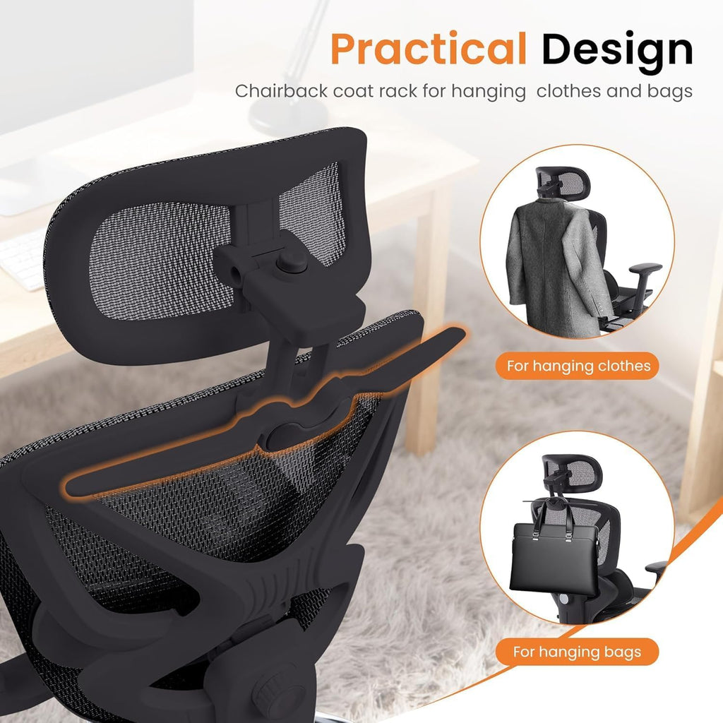 LuxErgo High Back Ergonomic Mesh Office Chair, Home Desk Chair with Adjustable Lumbar Support Foot Rest, 3D Headrest and Armrests, 350lbs Big and Tall High Back Reclining Gaming Chair, Black - Image 7