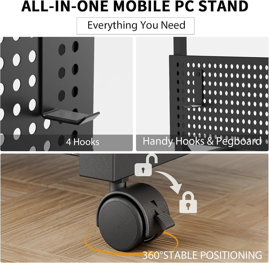 Adjustable Computer Tower Stand with Charging Station & Pegboard,Large - Image 5