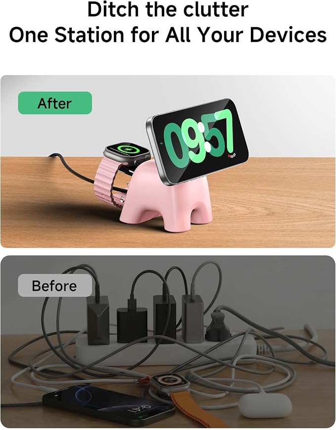 Magnetic Wireless Charging Station, Charger Stand for iPhone Apple Watch | 2026 2 in 1 Foldable Charger Stand 15W for iPhone 17 16 15 14 13 12 Pro Max, 5W for Apple Watch&Airpods, 30W Adapter included - Image 8