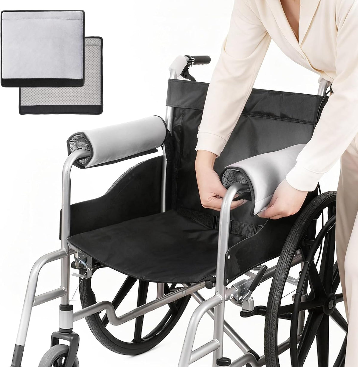 Wheelchair Armrest Covers (Pair)-Memory Foam Wheelchair armrest Pads Wicking Washable Non Slip Arm Rest Cover Cushion Pad for wheelchairs Office Chairs armchairs (Grey) by KUAZIDAR