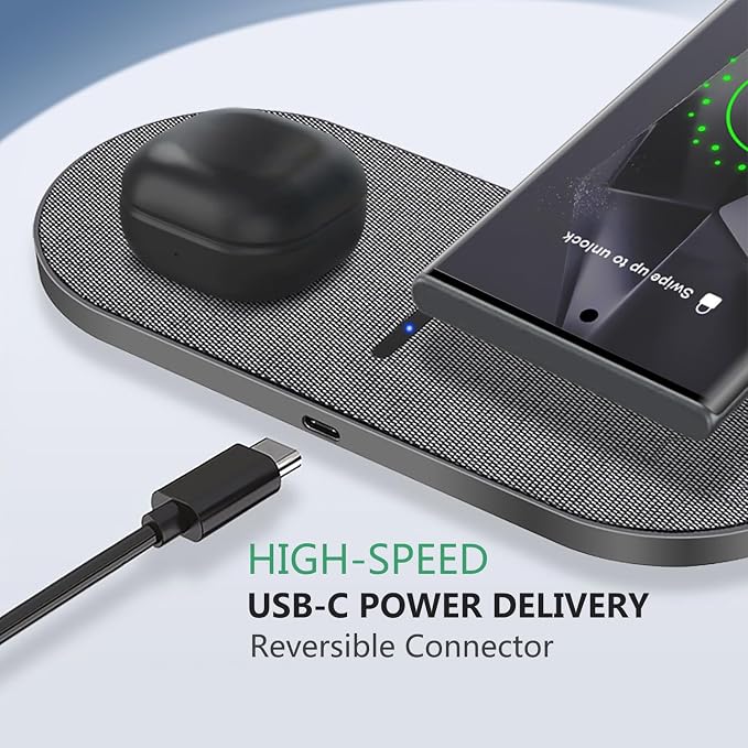 2 in 1 Wireless Charger,50W Double Wireless Charging Station for iPhone | New Update Dual 25W,Fabric Gray,Fast Induction Charging for Iphone/Samsung,For Airpods/Galaxybuds - Image 6