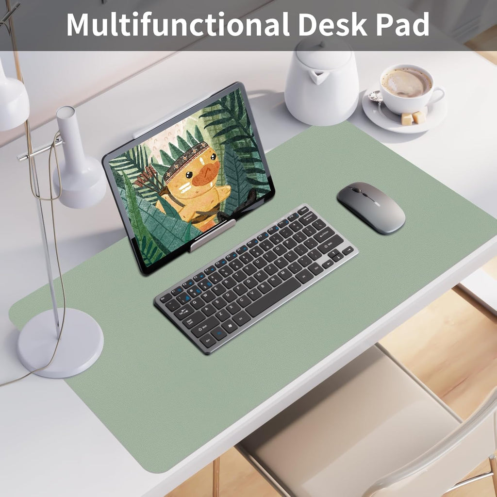 Leather Desk Mat, Large Mouse Pad, Non-Slip Desk Protector Mat, Leather Desk Blotter, Waterproof Desk Pad for Office Home Decor/Grey Green(31.5×15.7 Inches) - Image 2