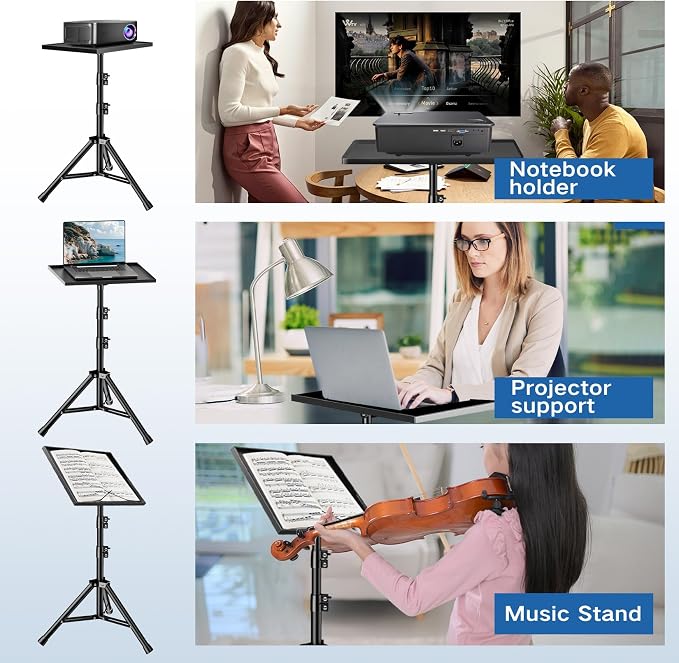 Projector Stand, 33LB Load Bearing & 22-55" Height Adjustable, for Projector/Laptop/DJ Gear, Outdoor/Office/Studio - Stable Base (Black) - Image 8
