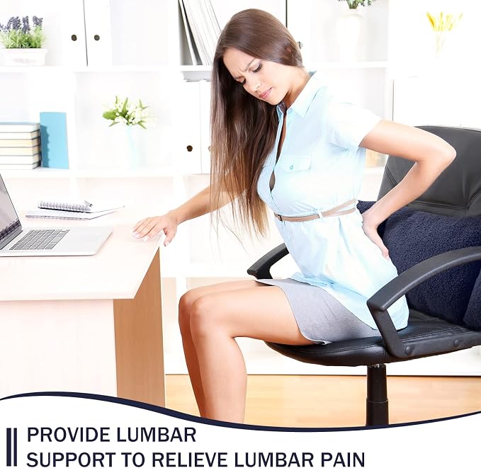 Queekay Fleece Lumbar Support Pillow 3 Section Back Pillow Office Chair for Back Support Comfortable Lumbar Cushion for Car Seat Pain Relief Sofa Rest(Deep Blue) - Image 4