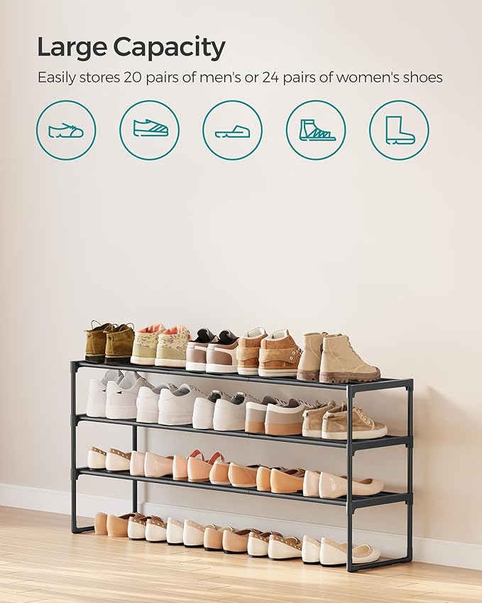 SONGMICS Shoe Rack, 3-Tier Shoe Organizer, Metal Storage Shelf | for Entryway, Upright or Upside Down, for 20-24 Pairs, Stackable, 11.8 x 46.1 x 21.7 Inches, Black ULSA033B01 - Image 6