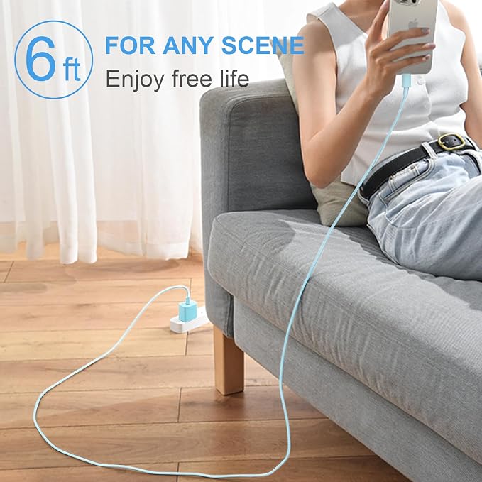 iPhone 17 16 15 Charger Fast Charging 2+2Pack 20W USB C Wall Charger with 6FT Fast Charging Cable Compatible with iPhone 17/17 Air/17 Pro/17 Pro Max/iPhone 16/15 Series, iPad Pro/AirPods - Blue - Image 7