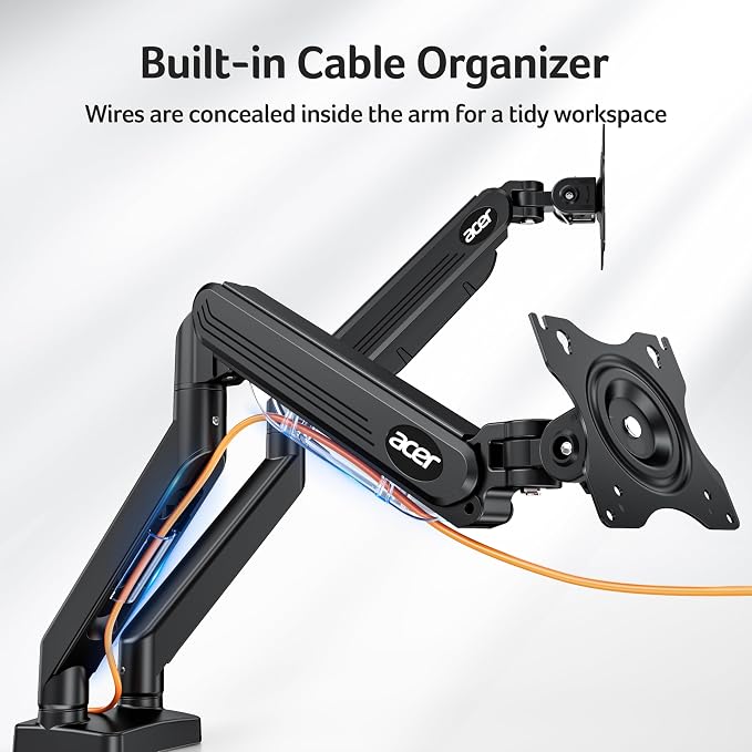 Acer Dual Monitor Arm, Gas Spring VESA Mount Stand for 17-32" Screens | Computer Desk Arm Fully Adjustable VESA 75x75/100x100 with C-Clamp & Grommet Mounting Base, Each Arm Holds 4.4 to 19.8 lbs - Image 7