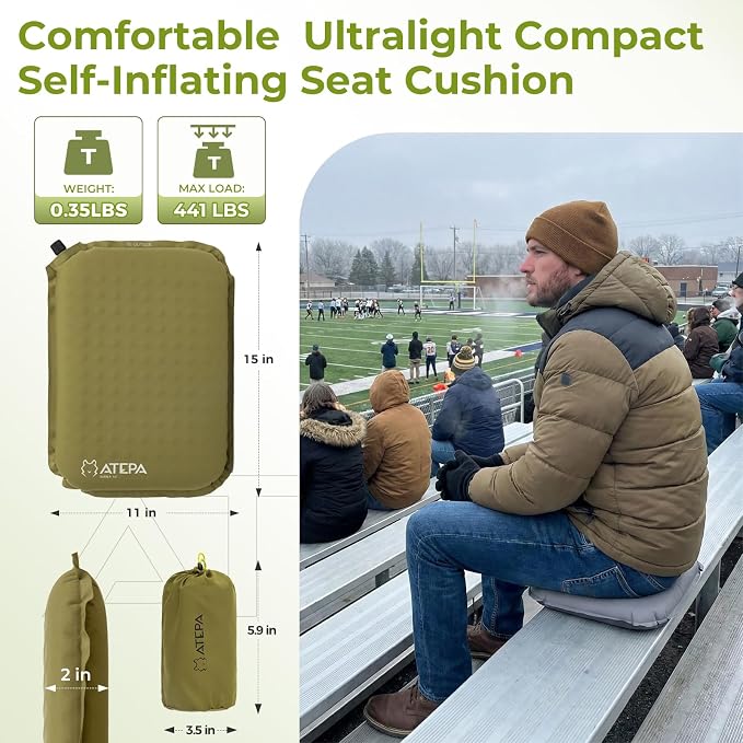 ATEPA Inflatable Seat Cushion | 2" & 2.5" Foam Core Seat Pad, Self Inflating, Compact, Stadium, Airplane, Travel, Camping, Hiking, Sports events - Image 4