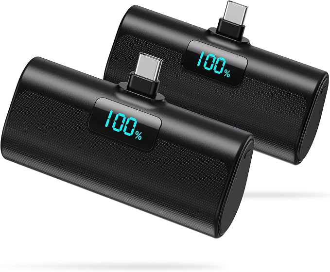 [2-Pack]Portable Charger for iPhone 16/15 Series,5200mAh PD USB C Power Bank Built-in USB-C Connector,Battery Pack Compatible with iPhone 16/16 Plus/16 Pro/16 Pro Max/15 Series,Android (Black+Black) by HETP