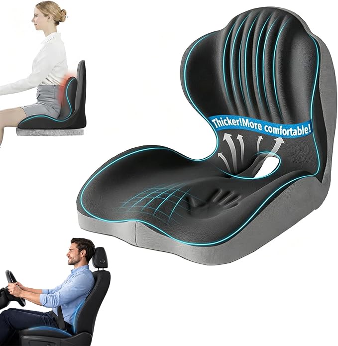 Ergonomic L-Shaped Memory Foam Seat Cushion with Lumbar Support, Designed to Help Relieve Tailbone, Coccyx & Lower Back Pain for Office,Truck, Car & Travel (Grey) by AMAWIN