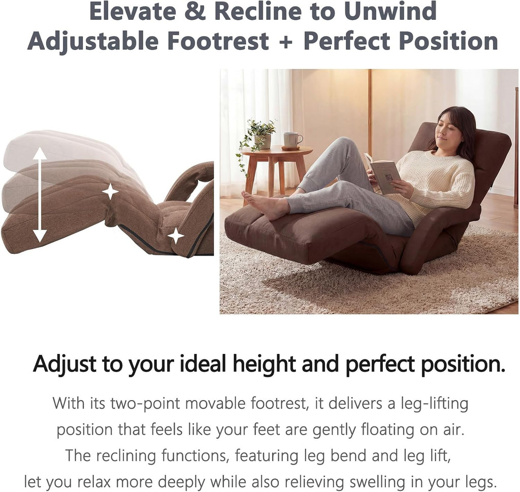 Adjustable Floor Chair with Footrest, 14-Position Chaise Lounge - Image 7