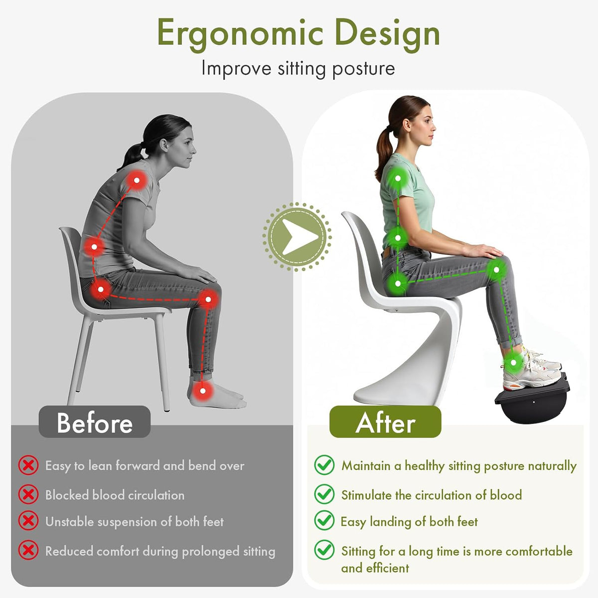 Ergonomic Wooden Foot Rest for Under Desk at Work (Black) - Image 2