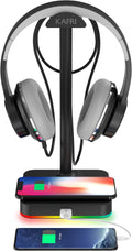 KAFRI RGB Headphone Stand with Wireless Charger Desk Gaming Headset Holder Hanger Rack with 10W/7.5W QI Charging Pad and QC 3.0 USB Port - Suitable for Gamer Desktop Table Game Earphone Accessories by KAFRI