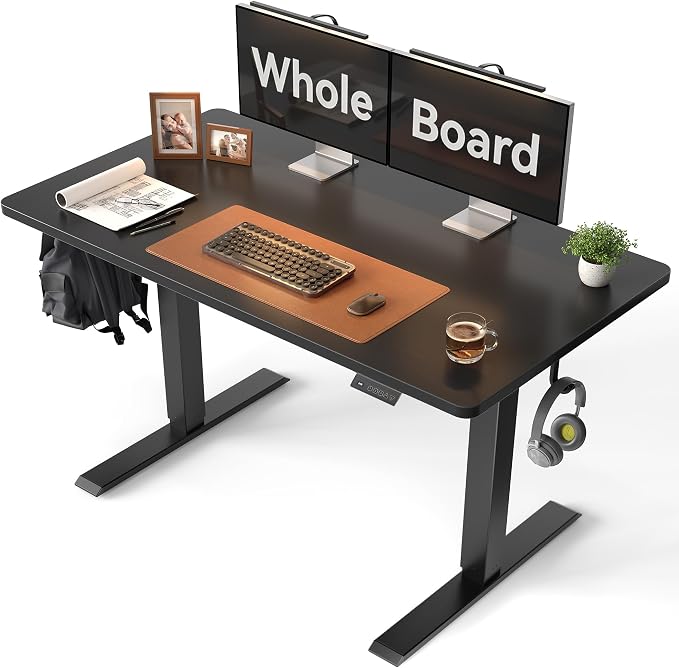 CubiCubi 48 x 24 Large One-Piece Electric Adjustable Standing Desk, Black | Height Adjustable Electric Computer Home Office Sit Stand up Workstation, with Memory Presets, Headphone Hook by CubiCubi