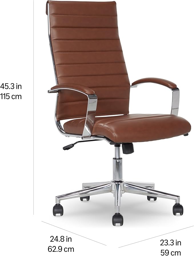 Amazon Basics High-Back Swivel Office Chair with Lumbar Support, Ergonomic Ribbed Faux Leather, Adjustable Height, 24.75"D x 23.25"W x 45.25"H, Brick Red - Image 3