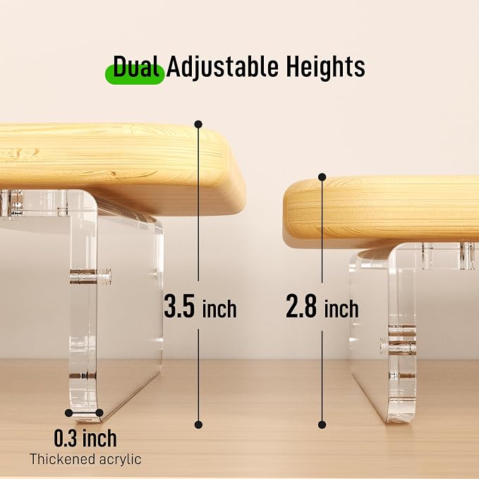 AFOOYO Bamboo Monitor Stand Riser, 31.5 In Computer Riser Desk Organizer | Desk Organizer Adjustable Arylic Feet Computer Monitor Stand, Desk Shelf for Office - Image 4