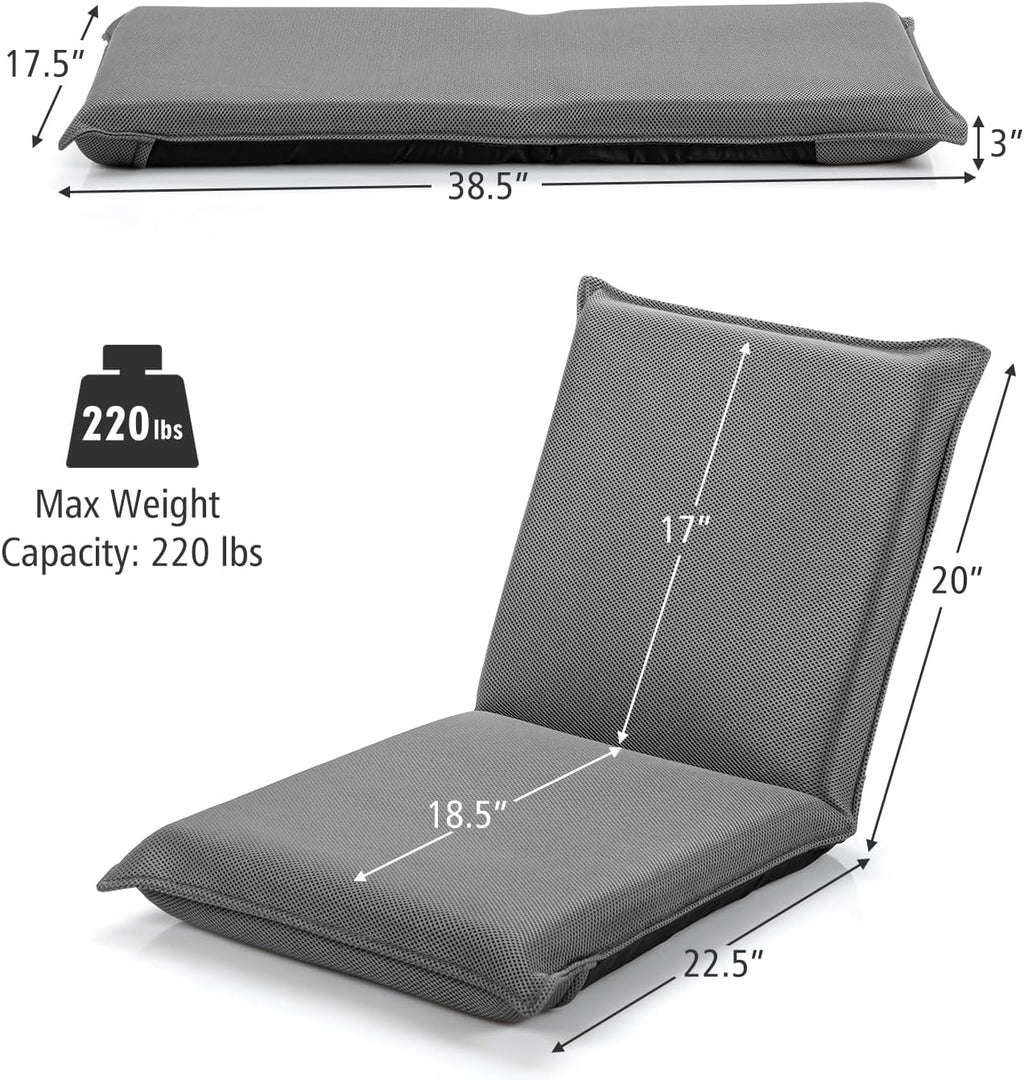 MAT EXPERT Adjustable Floor Chair, 6-Position Mesh Floor Gaming Chair, Folding Lazy Sofa Padded Lounger Recliner, Cushioned Floor Chair with Back Support for Reading, Meditating (Gray) - Image 3