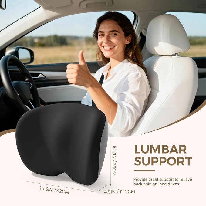 BEBAS Ergonomic Memory Foam Lumbar Support Pillow for Car, BlackGray | Back Support for Lower Pain Relief, Lumbar Cushion with Fixed Ring, Breathable Washable Cover, Fits for Driving, Office - Image 2