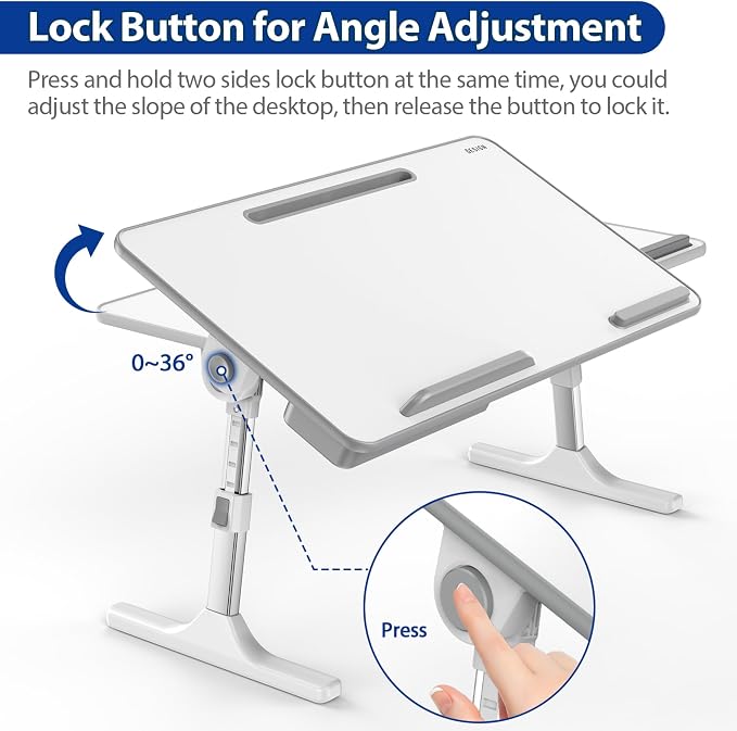 Besign LT05 Adjustable Laptop Table, Lap Desk, Portable Standing Bed Desk, Foldable Sofa Breakfast Tray, Notebook Computer Stand for Reading and Writing, Medium Size, White - Image 4