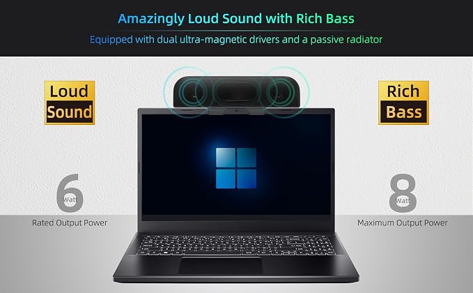 Computer Speakers for Desktop PC, Monitor Speakers, USB Plug-in, Wired, External Speaker for Laptop, Small Computer Soundbar for PC, with Loud Sound, Deep Bass, USB-C Adapter, Easily Clamp to Monitor - Image 3