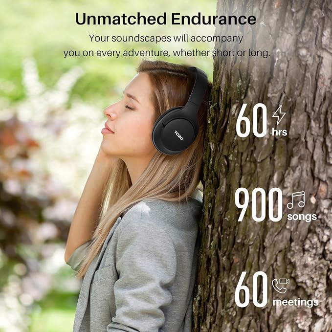 TOZO Hybrid Active Noise Cancelling Headphones, Hi Res Audio | Wireless Over Ear Bluetooth Headset, 60H Playtime, Custom EQ via App Deep Bass Comfort Fit Ear Cups, for Home Office Travel - Image 5
