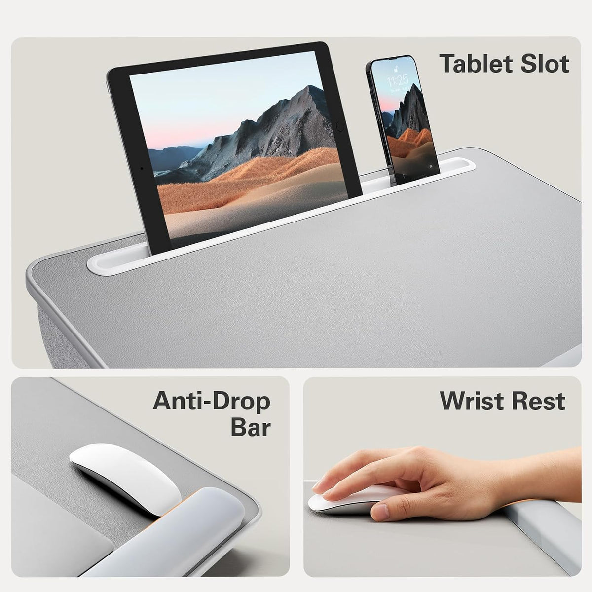 HUANUO Laptop Bed Lap Desk with Adjustable Height and 35° Tilt, Grey - Image 7