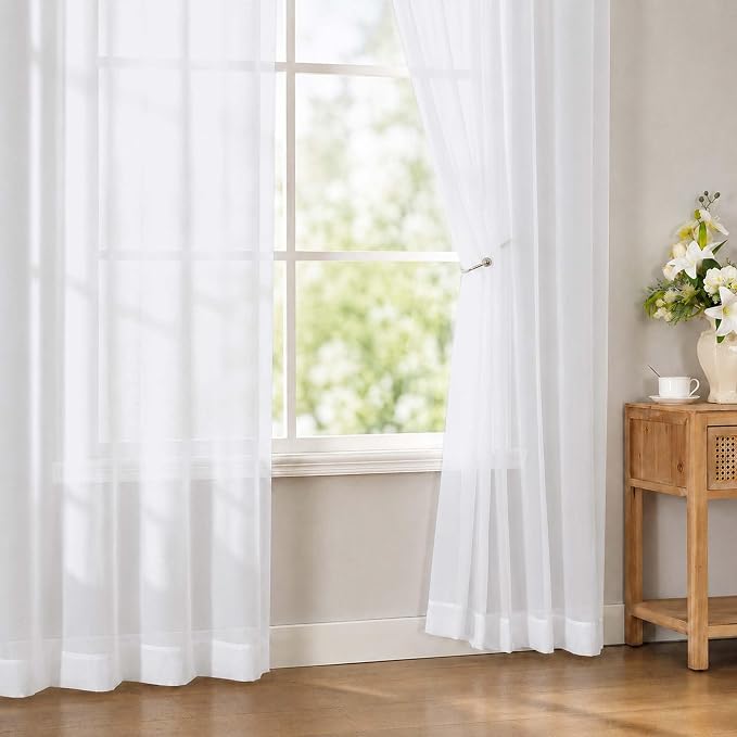 White Sheer Curtains 96 inches Long for Bedroom 2 Panels Set | Elegant Airy Sheer White Curtain for Living Room, Light Filtering Voile Window Treatments, Rod Pocket, Each Panel 42 X 96 In - Image 9
