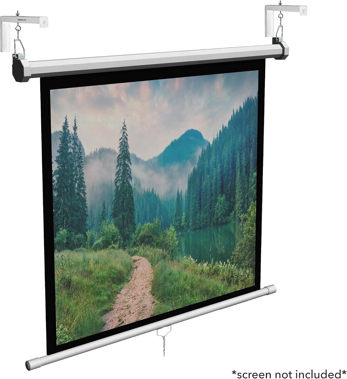 Mount-It! Projector Screen Wall Mount L-Brackets - Extra Large Wall and Ceiling Hanging Mount for Home Projector and Movie Screens, 12 inch Mounting Hooks, 1 Pair, White, 66 Lb Each Capacity - Image 2