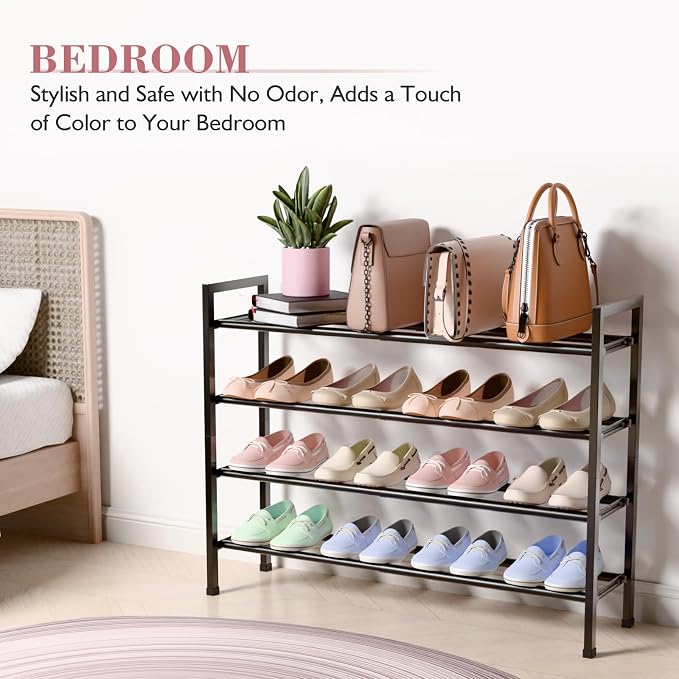 Bumusty 4 Tier Expandable Shoe Rack for Closet, Light Grey | 18"-33" Adjustable Shoe Rack for Entryway, Small Shoe Organizer for Dorm, Front Door, Sturdy Metal - Image 6