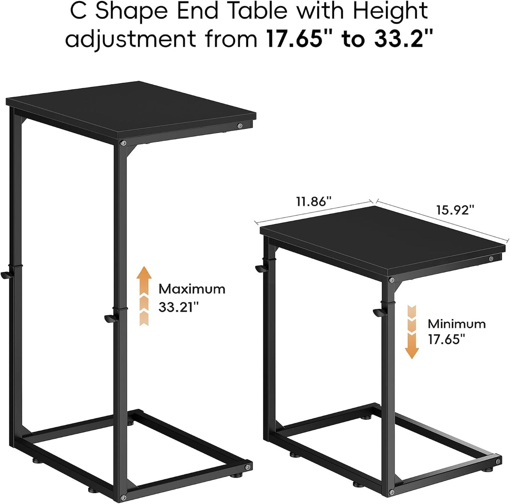 C Shaped End Tables Set of 2, 33.2'' Tall C Table Adjustable Height Side Table, Small Side Table for Small Spaces, Slide Under Couch Table for Sofa, Tv Tray for Living Room, Black - Image 3