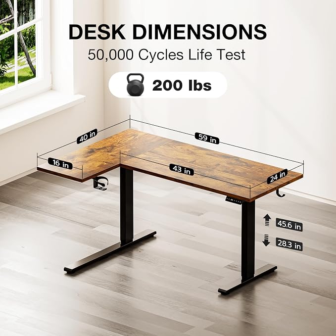 Muvai 59 Inch L Shaped Standing Desk Adjustable Height with Cable Management Tray,Gaming Electric Corner Standing Desk, Sit Stand Computer Table with Reversiable Splice Board,Rustic Brown - Image 3