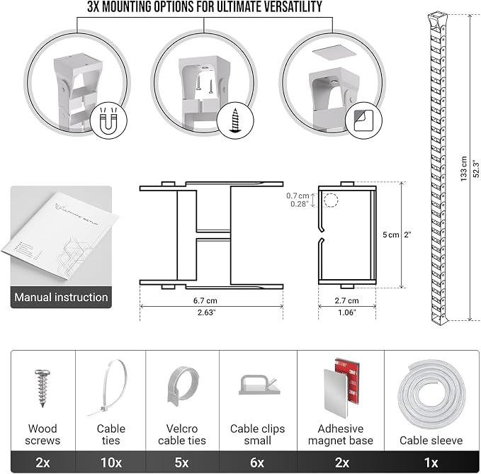 Under Desk Cable Management Vertebrae - Perfect for Sit Stand Desk - White, 133 cm - Image 7