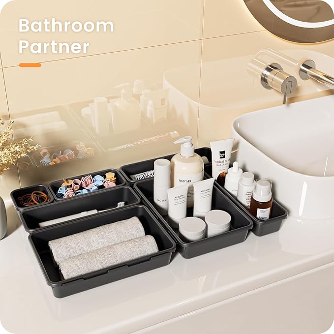 A-LuGei 【Military Grade】 Drawer Organizer,【】 Makeup organizer,【Holds 177 Items】 Bathroom Organizers and Storage,Organization and Storage,Desk Drawer Organizer for Vanity【Black】 - Image 2